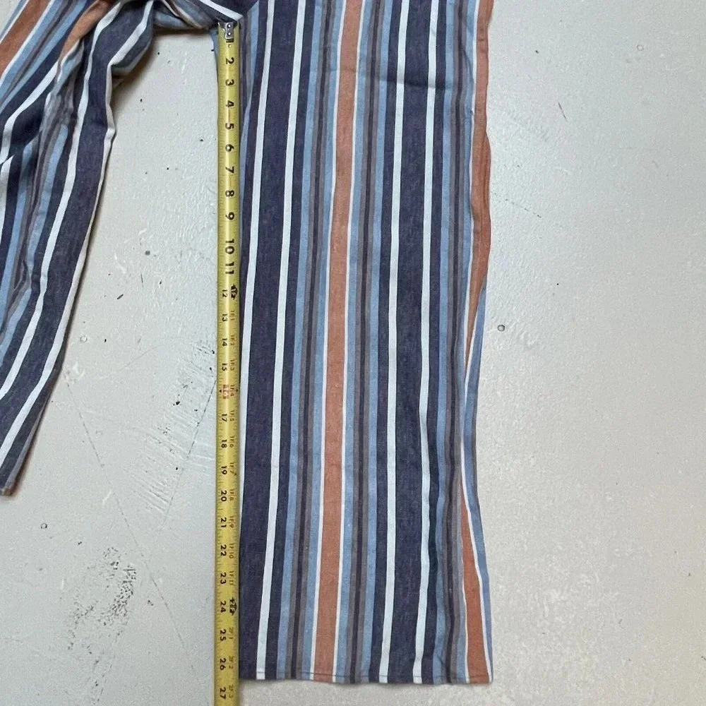Fishbowl Jumpsuit Womens 9 Striped Strappy Linen Crop Jumper Zip Junior Overall